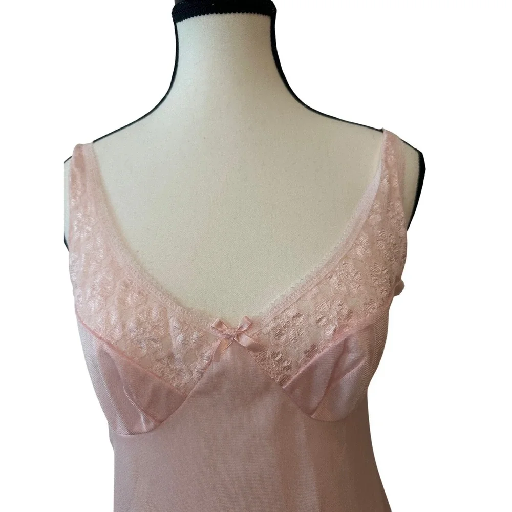 pink vintage coquette fairy slip with lace and cute bow